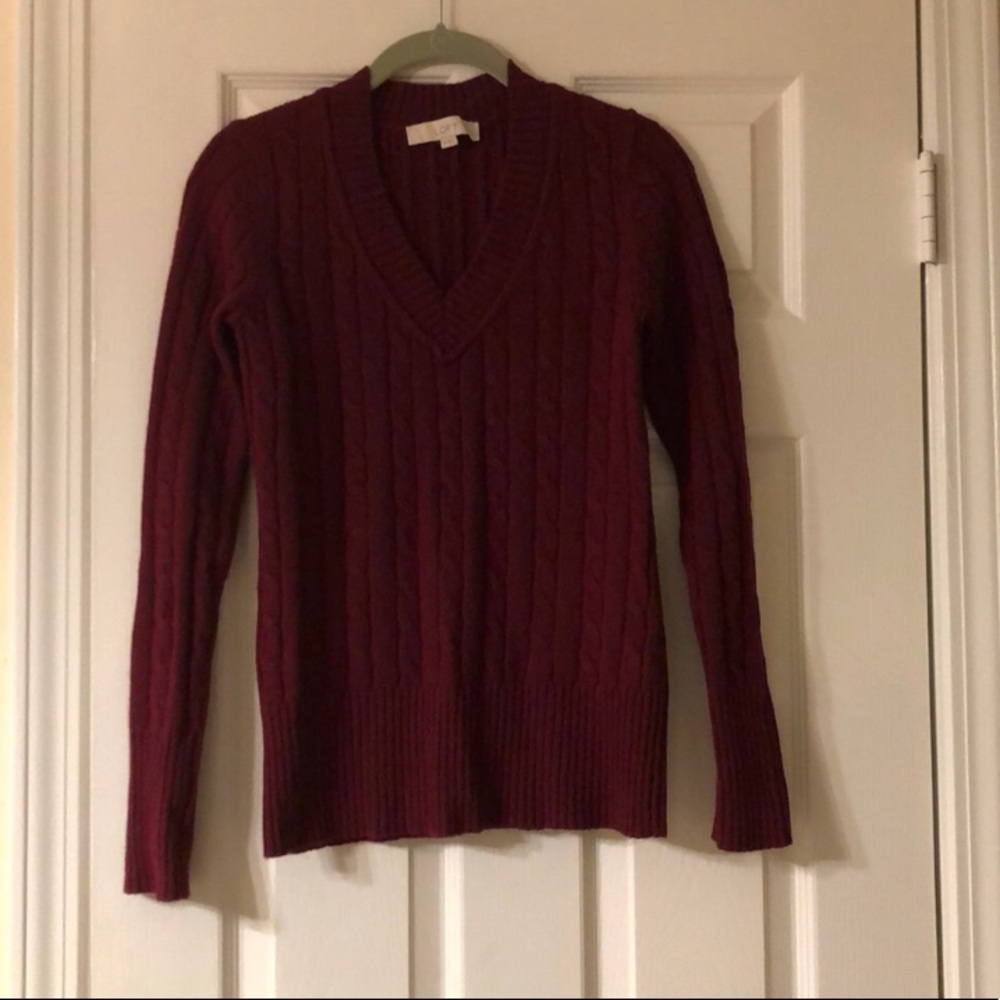LOFT cable knit v neck sweater